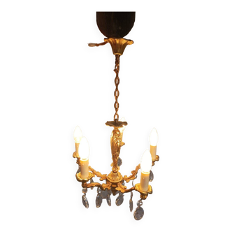 Chandelier in gilded bronze and Louis XV crystal pendant 5 lights in working order!