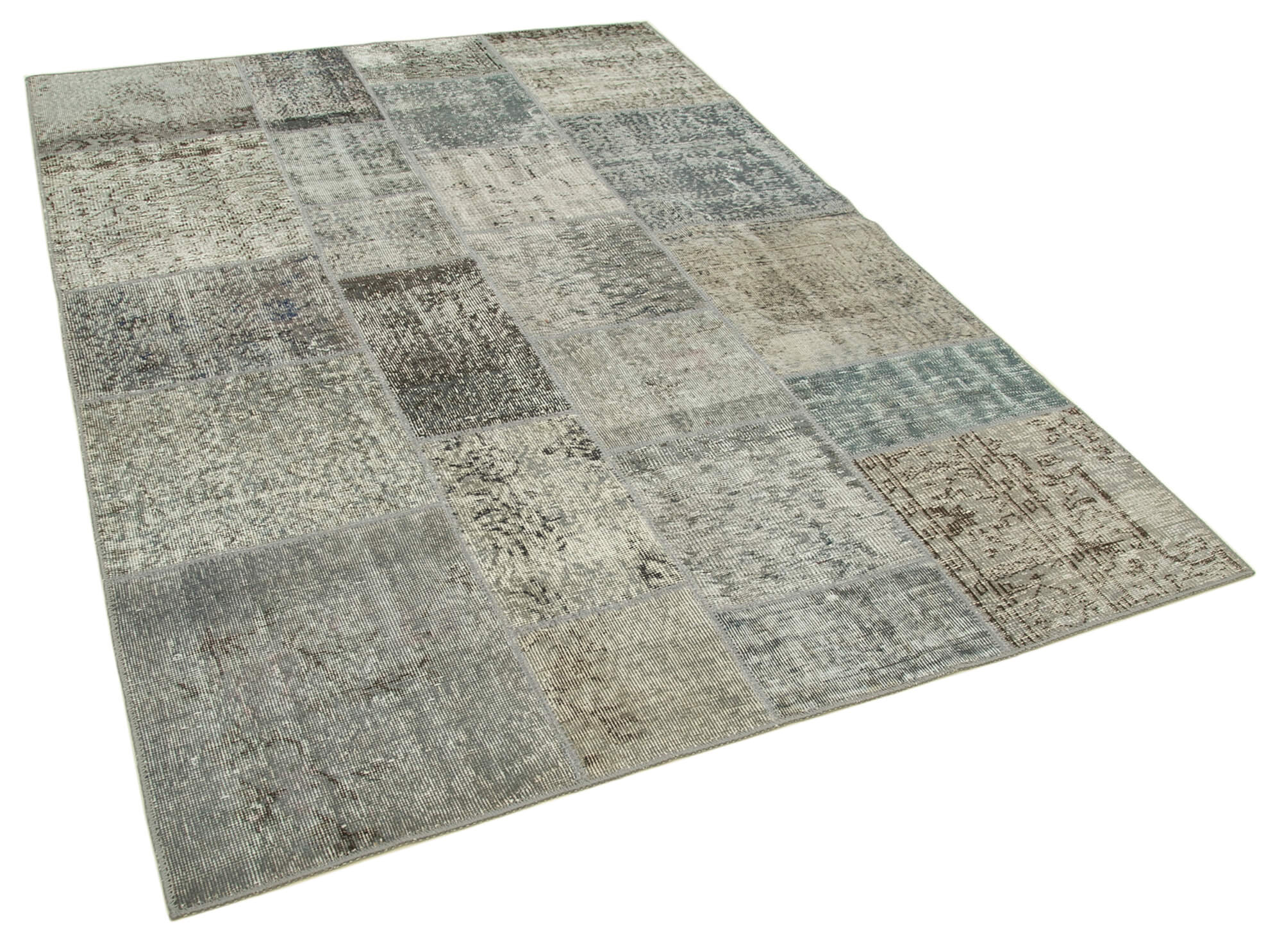 Hand-knotted anatolian contemporary 170 cm x 240 cm grey patchwork carpet