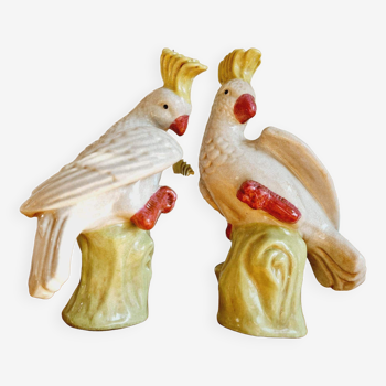Paire de perroquets cacatoès en céramique