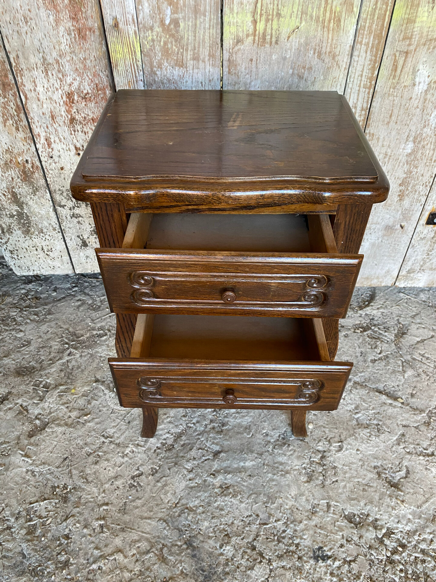 Antique Nightstand Louis XV Style Wood 2 Drawers Vintage #E294