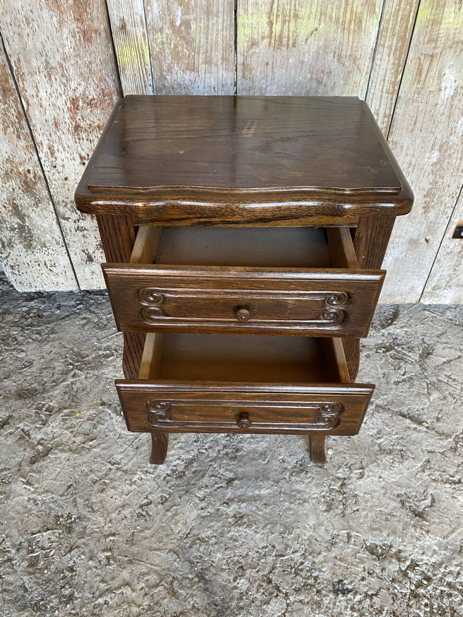Antique Nightstand Louis XV Style Wood 2 Drawers Vintage #E294