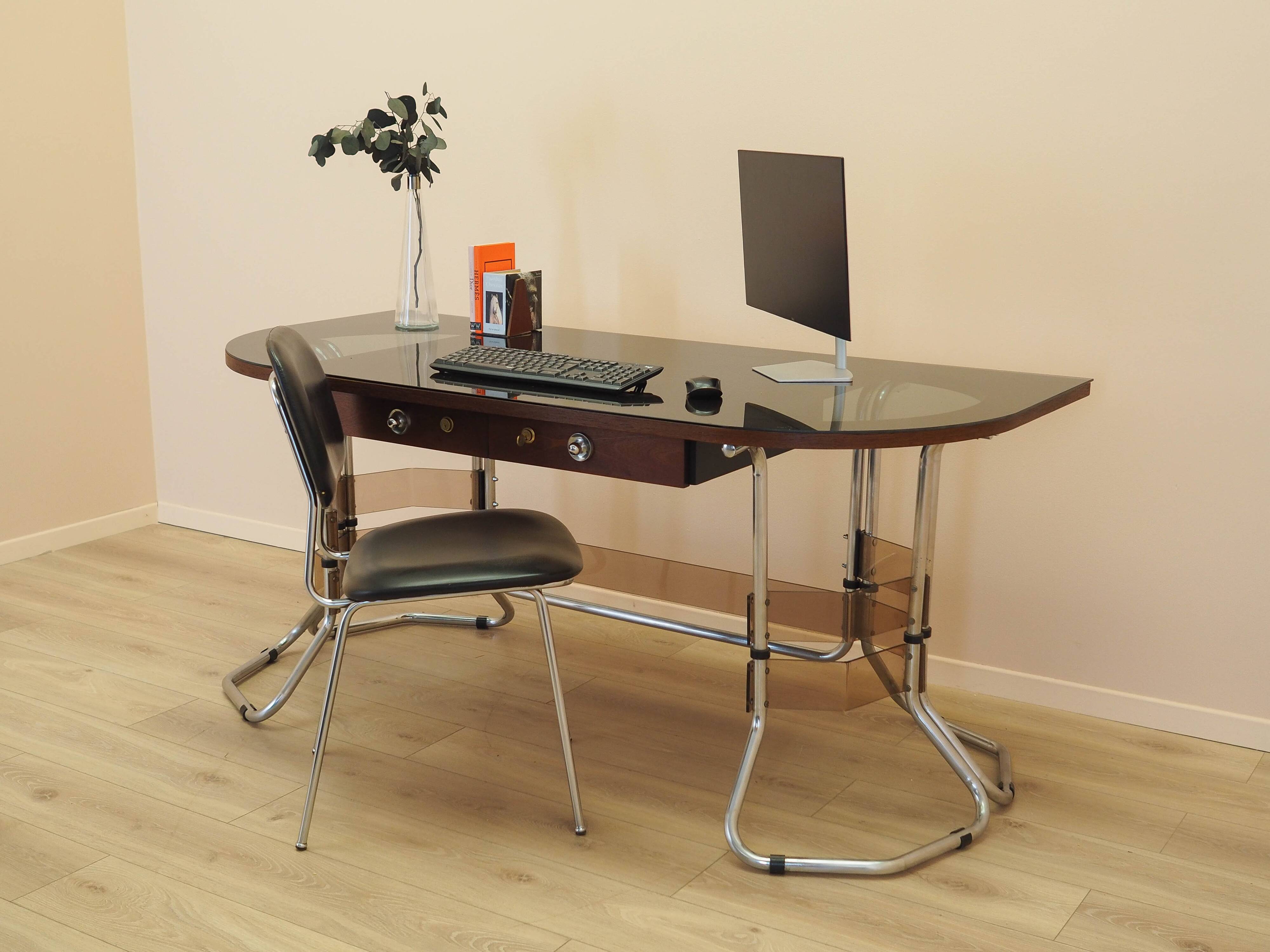 Mahogany desk, Italian design, 1980s, made in Italy