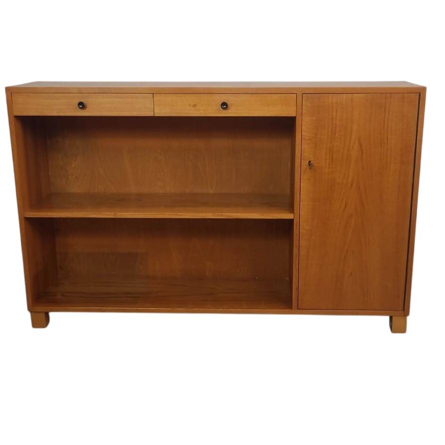 Low Scandinavian bookcase with 2 drawers and a side door – Denmark 1960