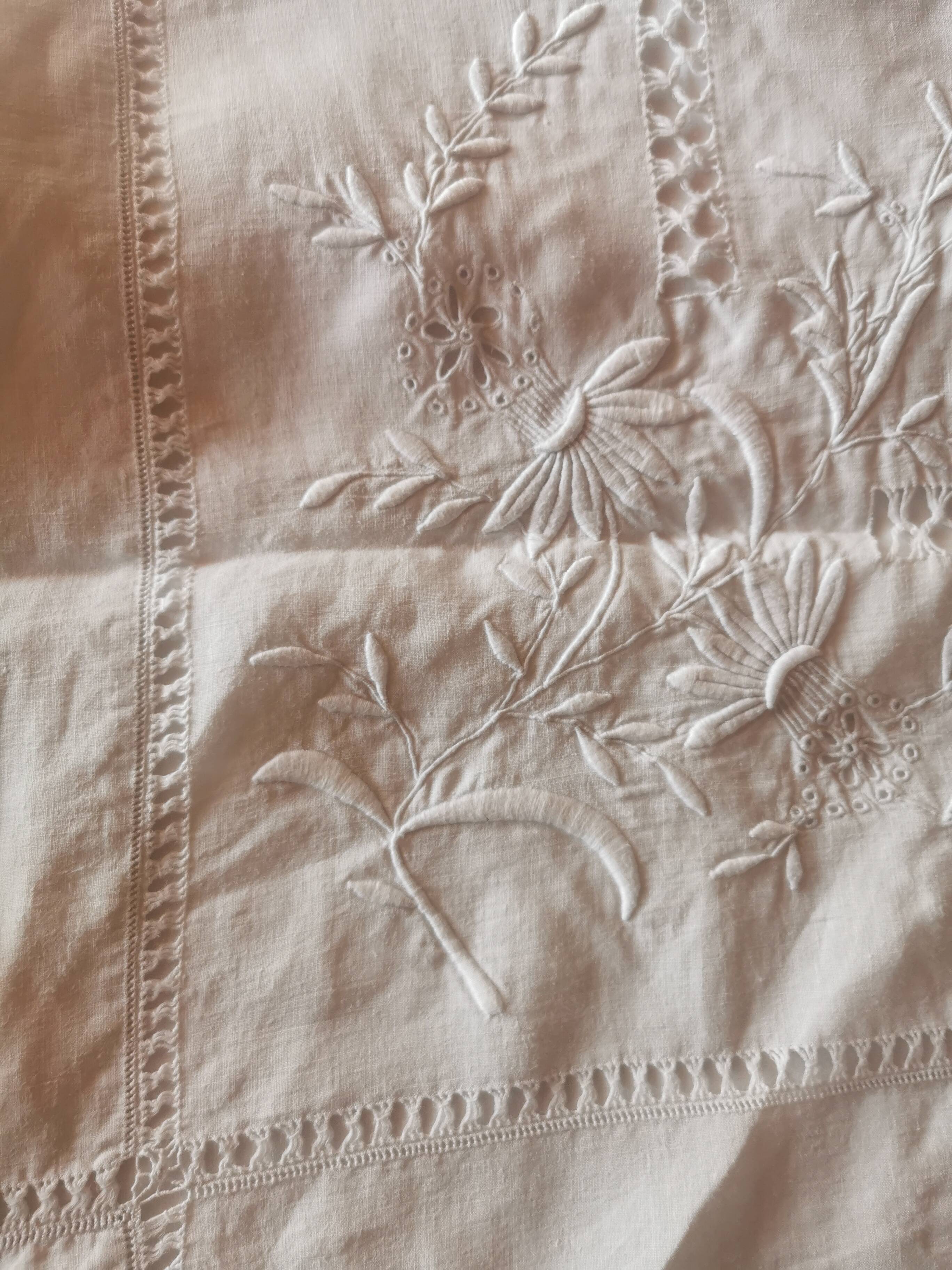 Large antique linen sheet monogrammed AH