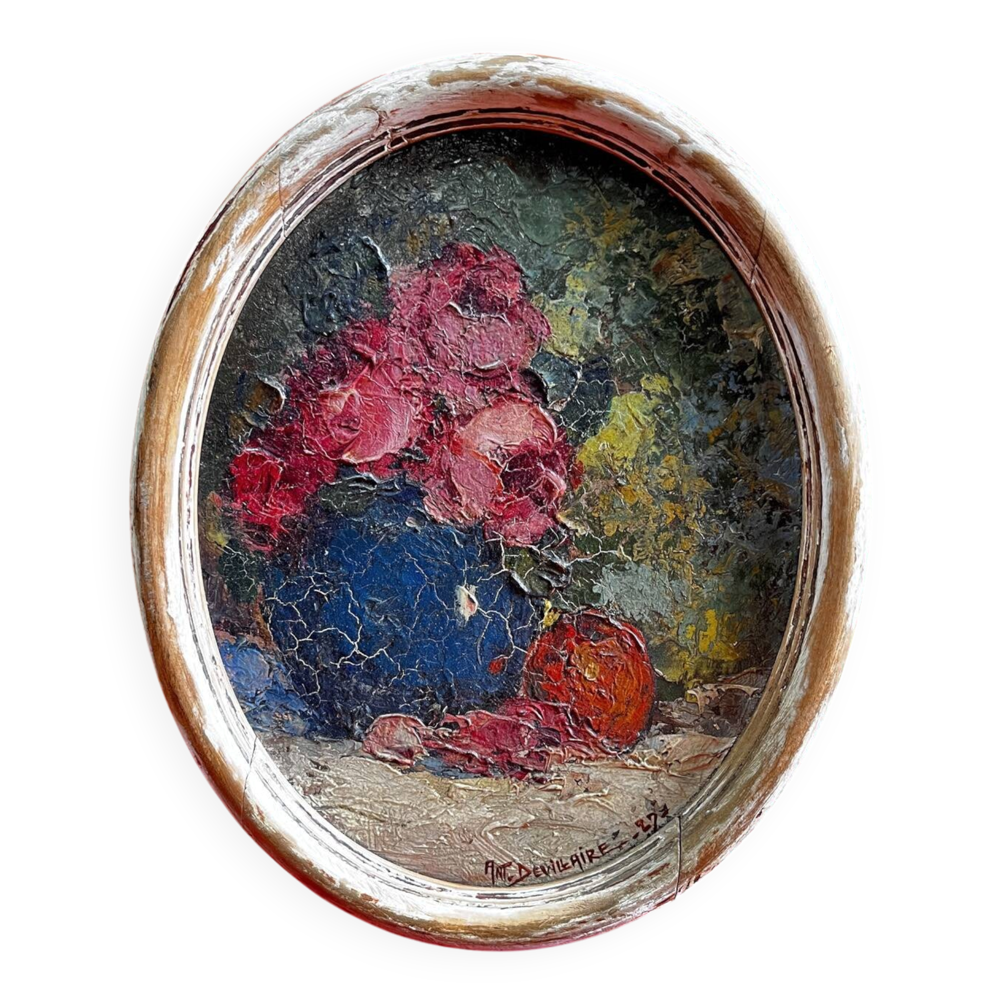 Table 1927 "Roses and Apple" signed Devillaire