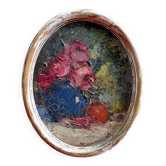Tableau 1927 "Roses et pomme" signé Devillaire