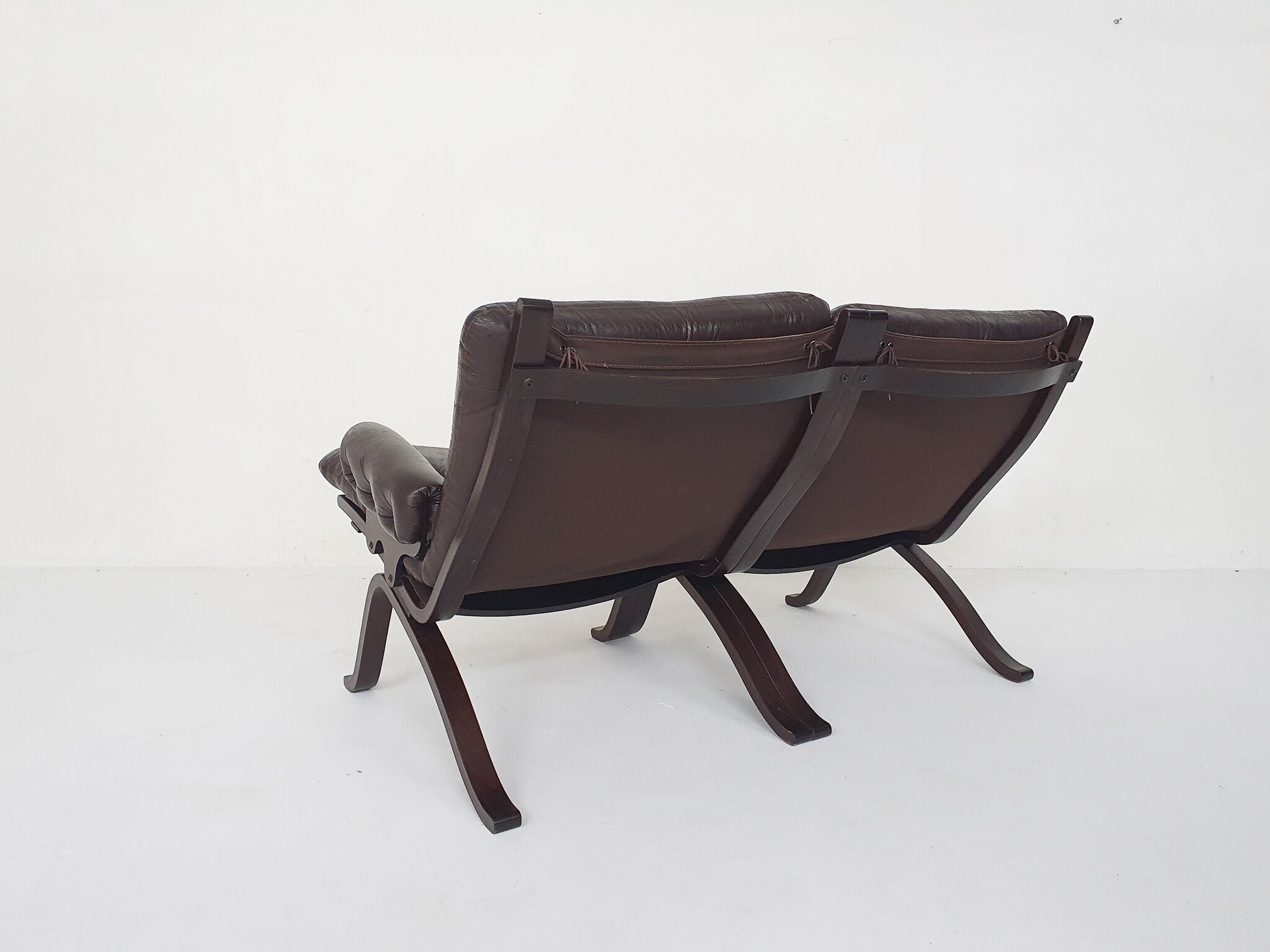 Brown leather two-seater sofa, Norway 1970's