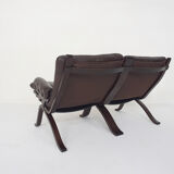 Brown leather two-seater sofa, Norway 1970's