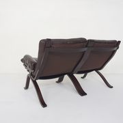 Brown leather two-seater sofa, Norway 1970's