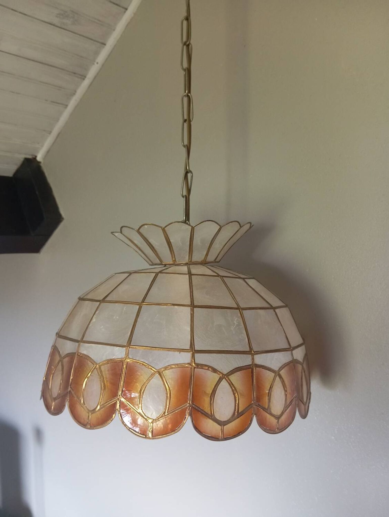 Vintage 1960s/70s mother-of-pearl pendant lampshade with collar