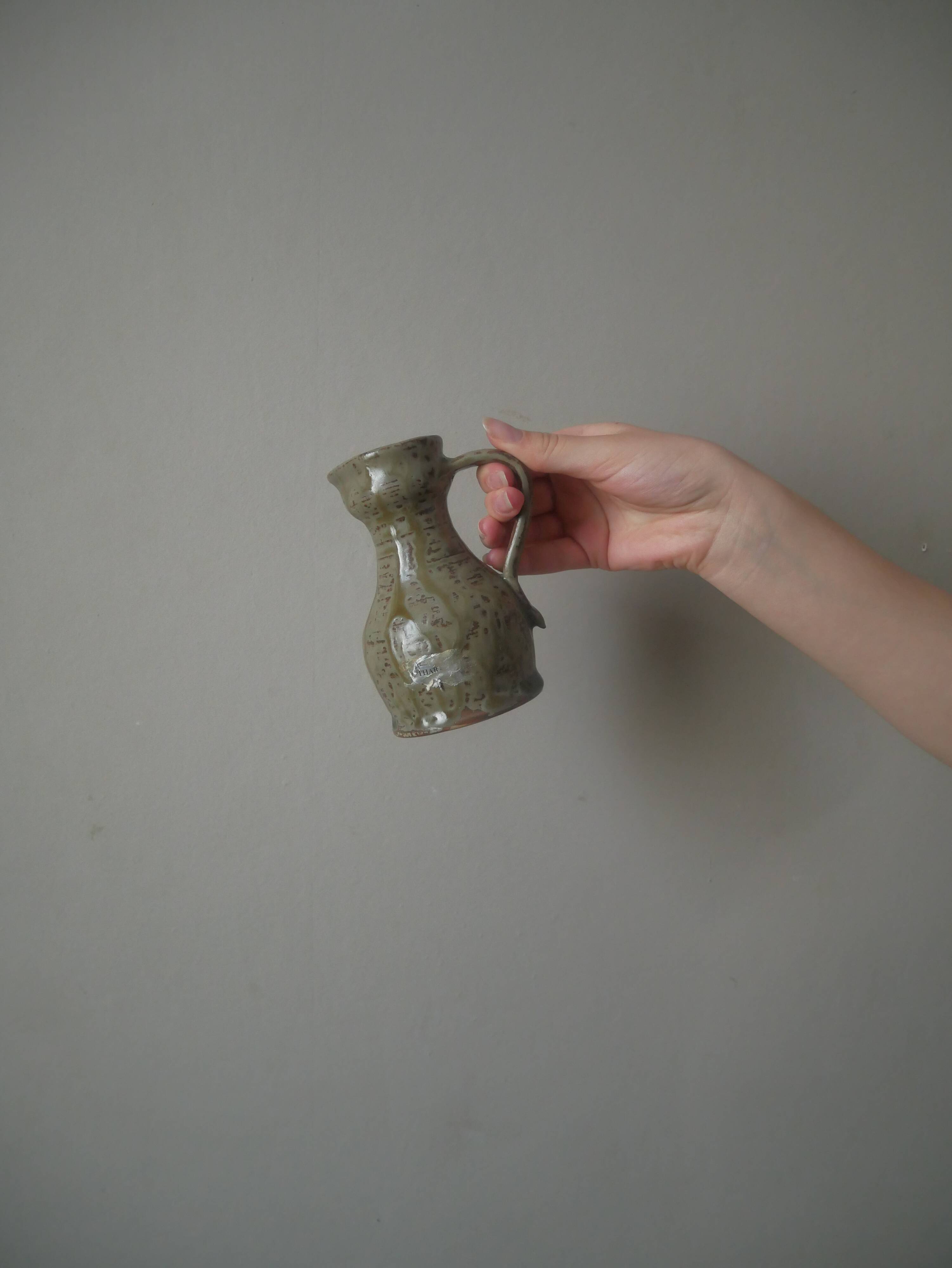 Ceramic pitcher vase with handle handmade pottery artisanal manufacturing Scandinavian country decoration