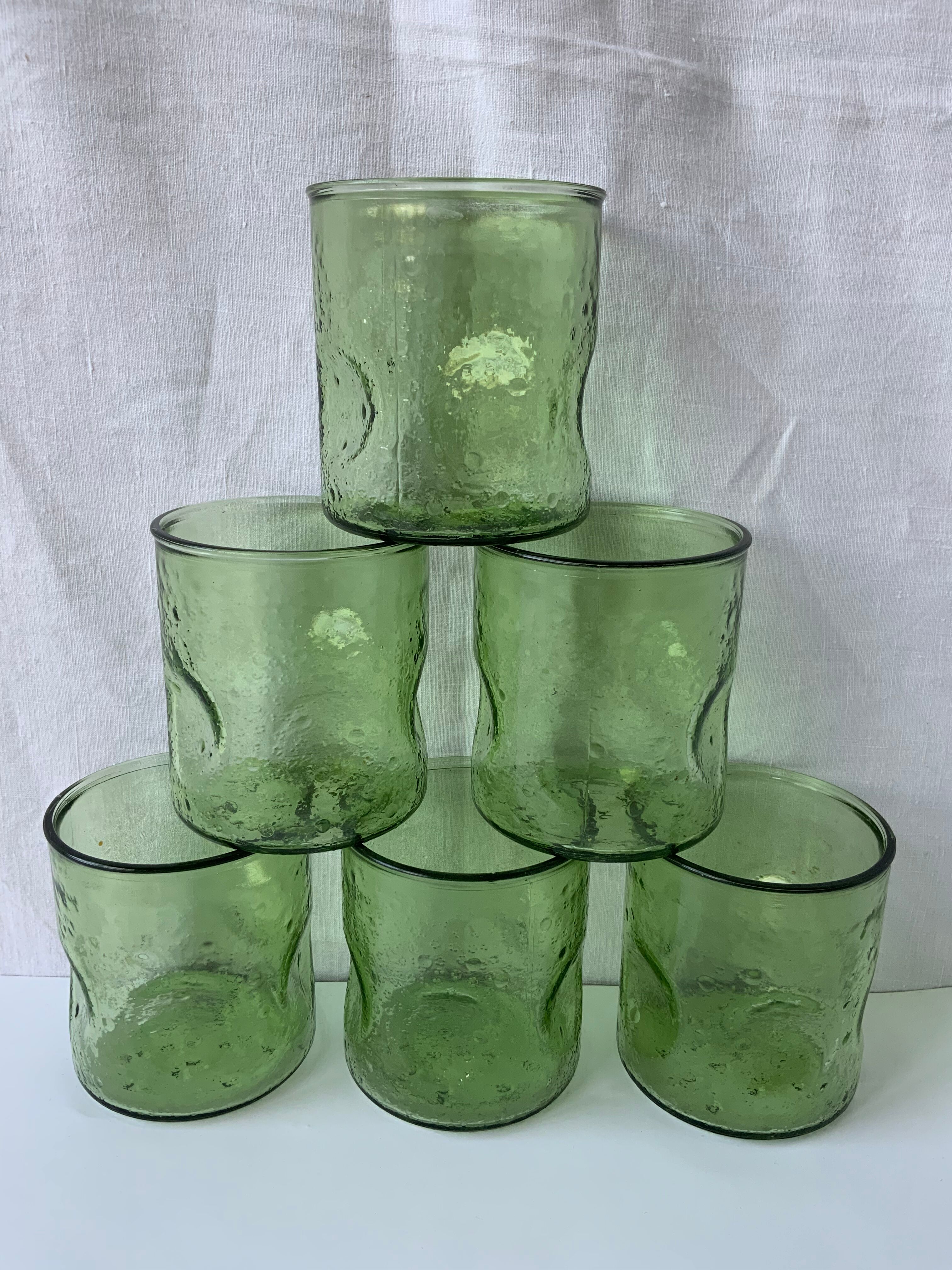 6 vintage green glasses
