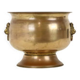 Antique Brass Jardinière Plant Pot with Lion Heads, Early 20th Century