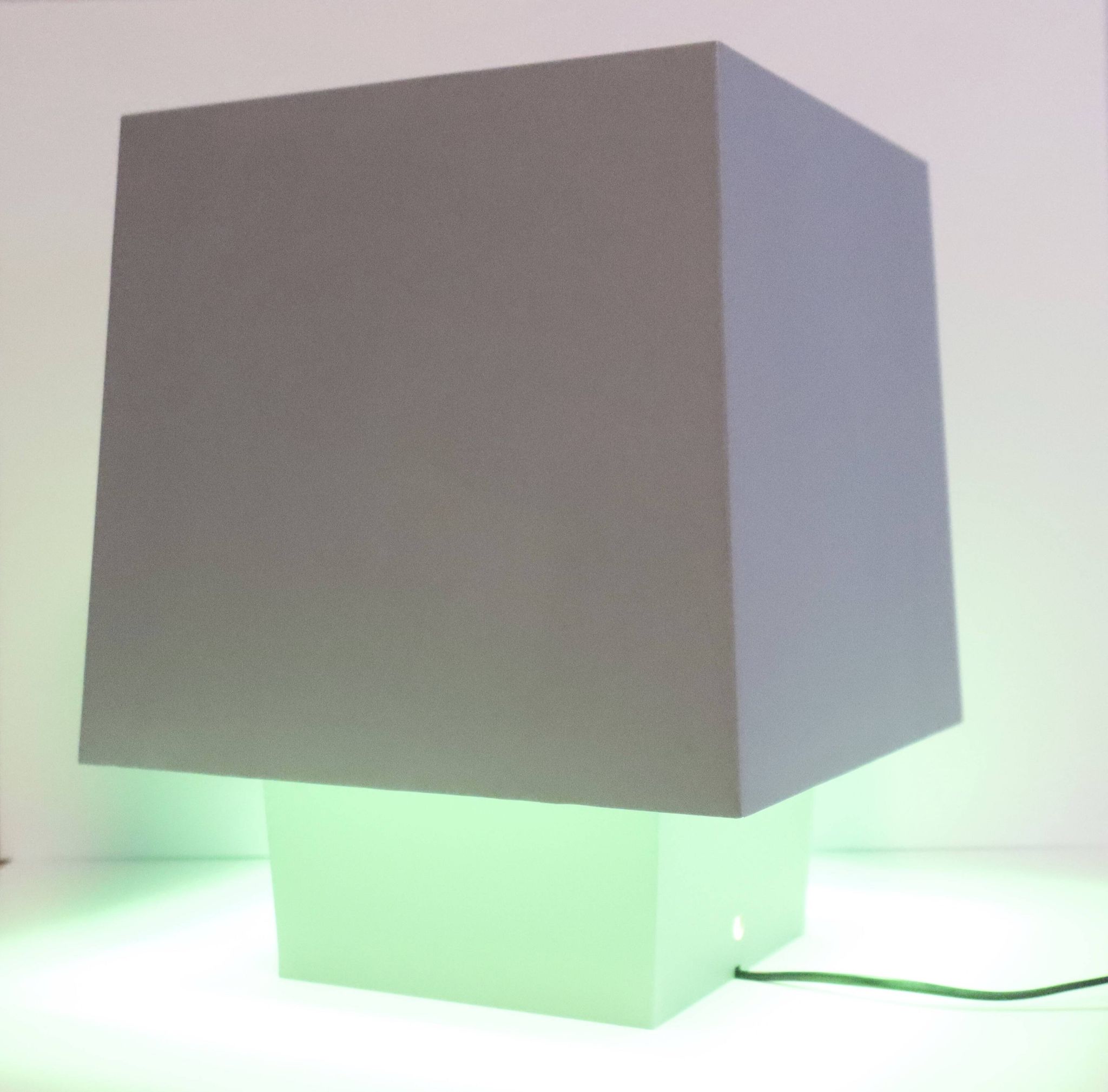 Grey metal cubic design lamp, coloured filters and Japanese signature.