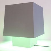 Grey metal cubic design lamp, coloured filters and Japanese signature.