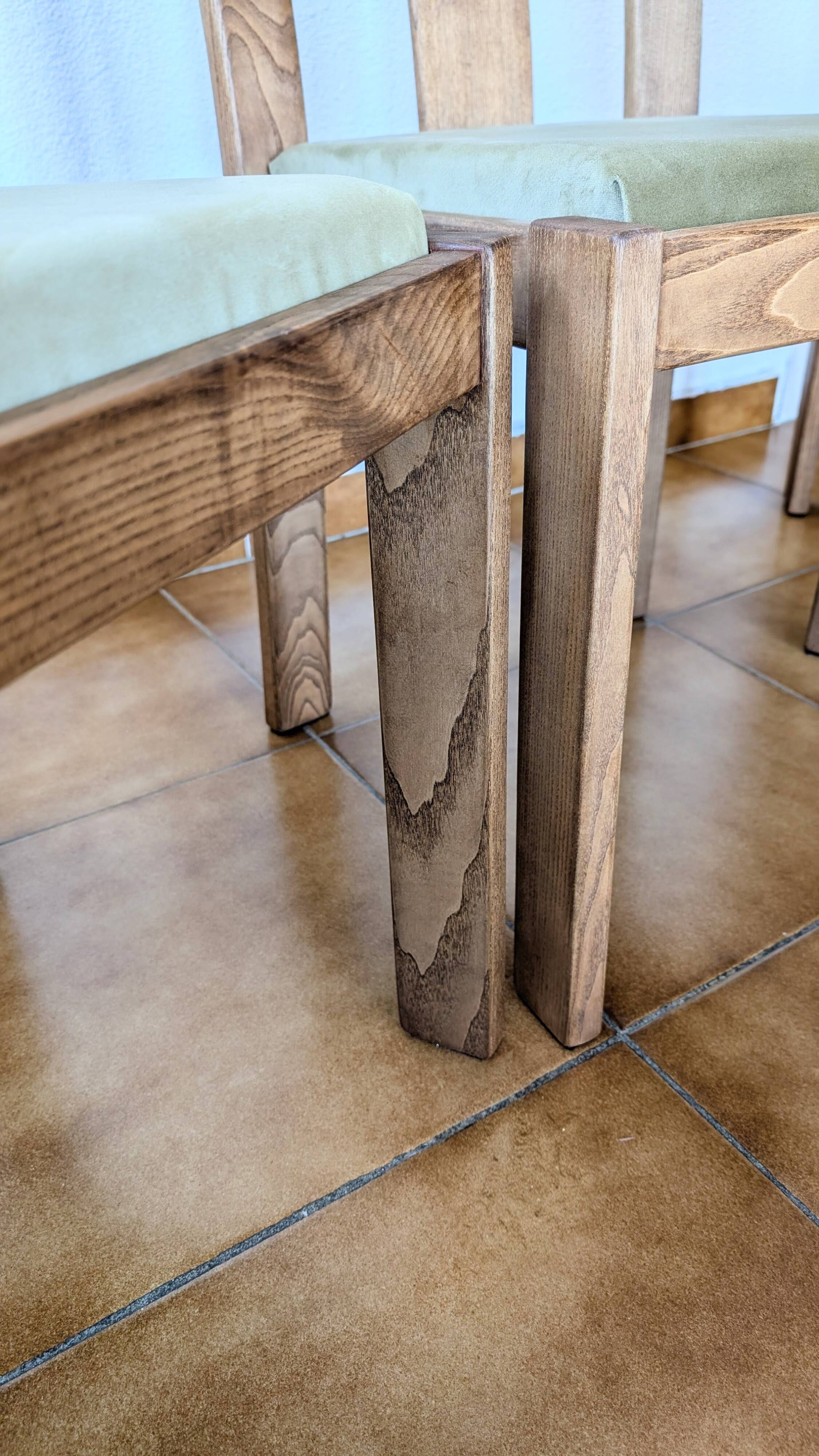 Vintage mahogany chairs – sage green velvet – German design