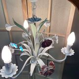 Antique florentine ceiling chandelier floral bouquet design 1970 decorative art sheet metal