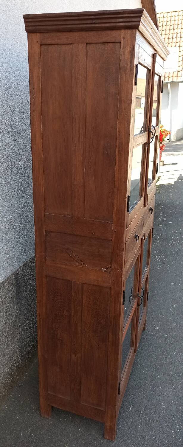 Antique teak cabinet with two drawers and four doors