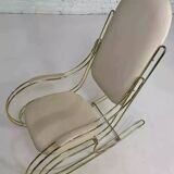 1960s rocking chair in brass and ecru imitation leather