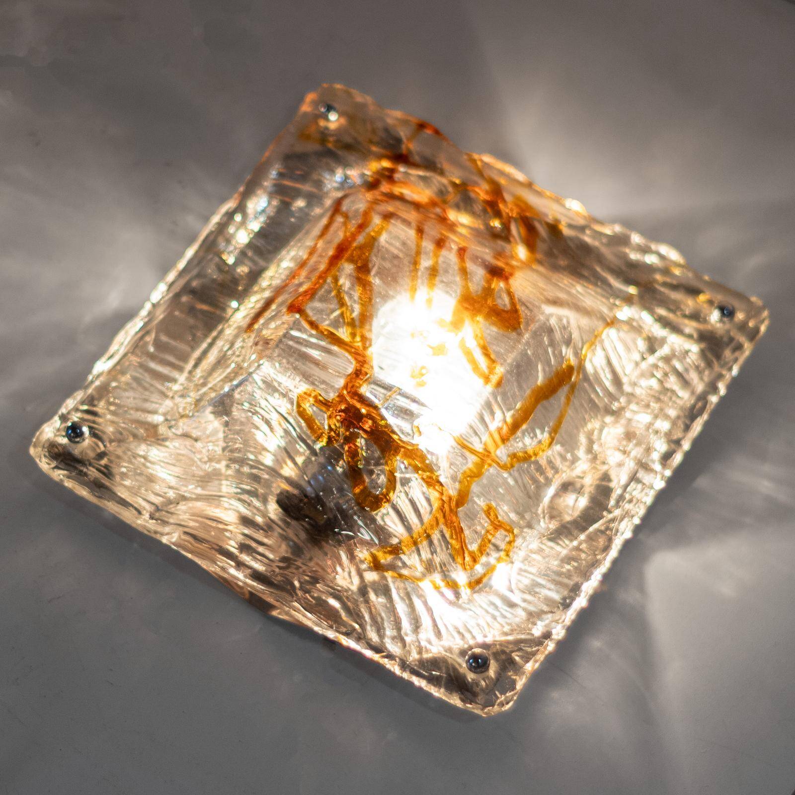 1970s Pair of “Diamante” Murano Glass Wall Sconces by Mazzega