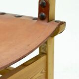 Brutalist Armchair in Pine and Cognac Leather 1960s