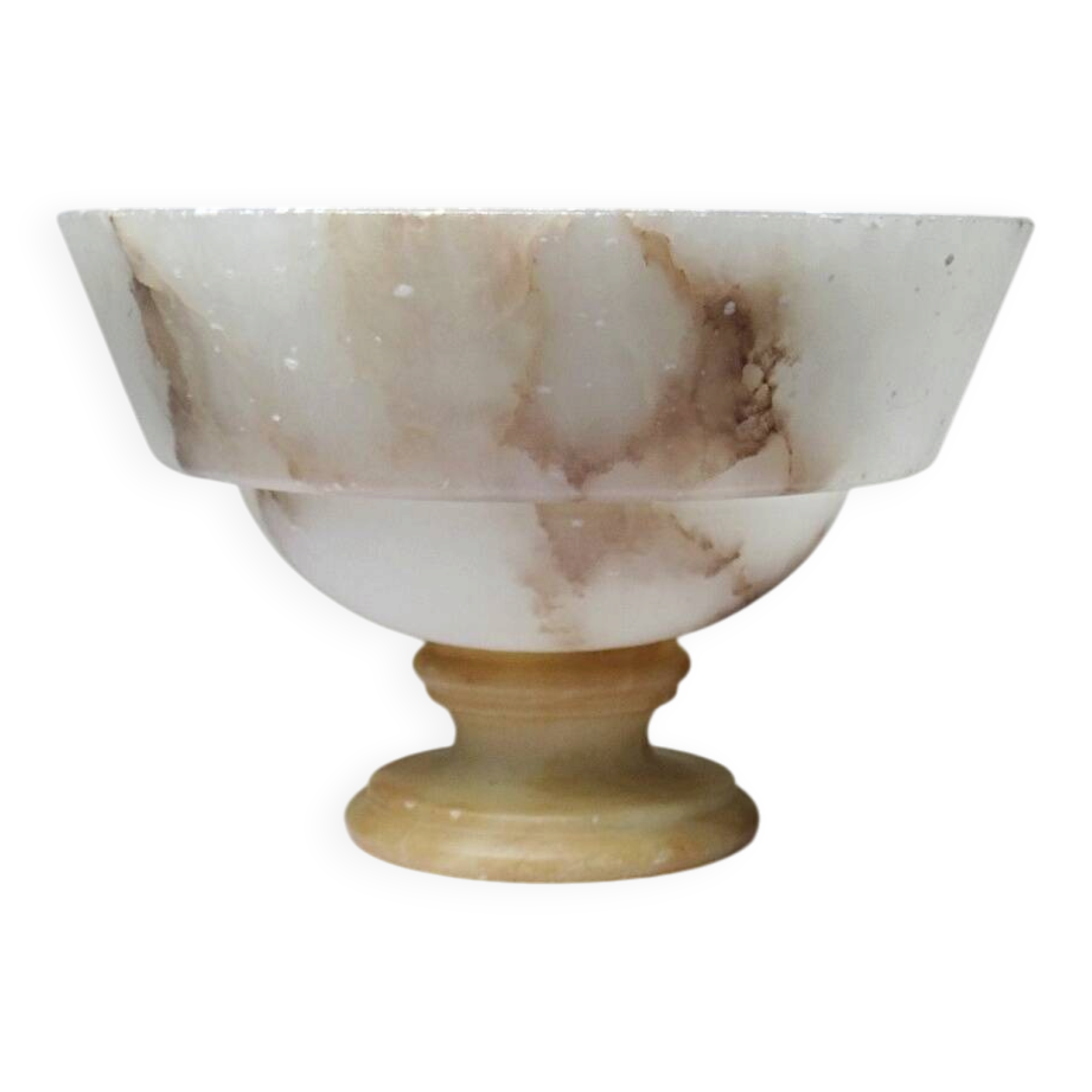 Vintage Italian alabaster footed bowl in white and beige, 1960s.