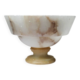 Vintage Italian alabaster footed bowl in white and beige, 1960s.
