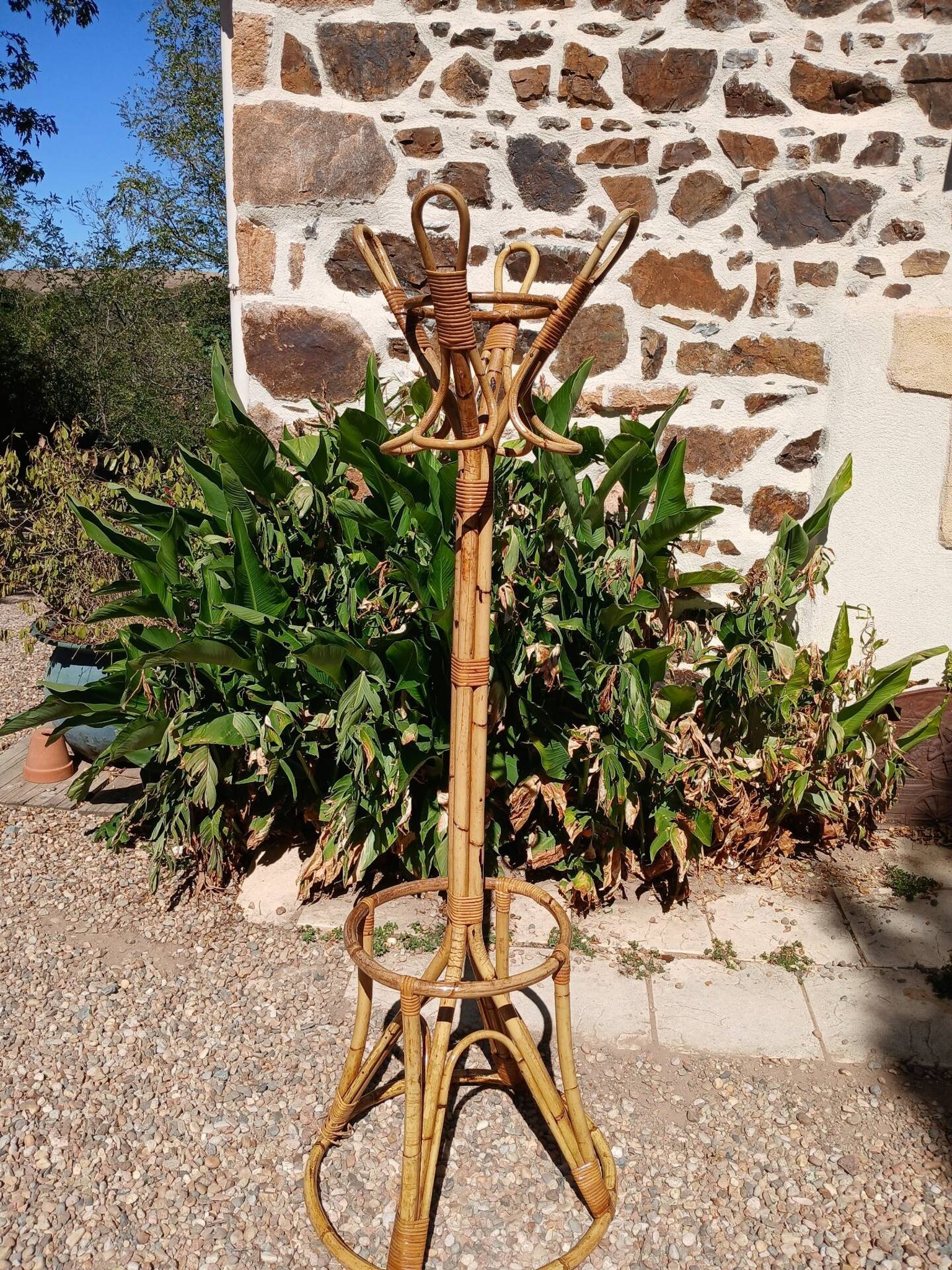 Vintage coat rack in bamboo and rattan