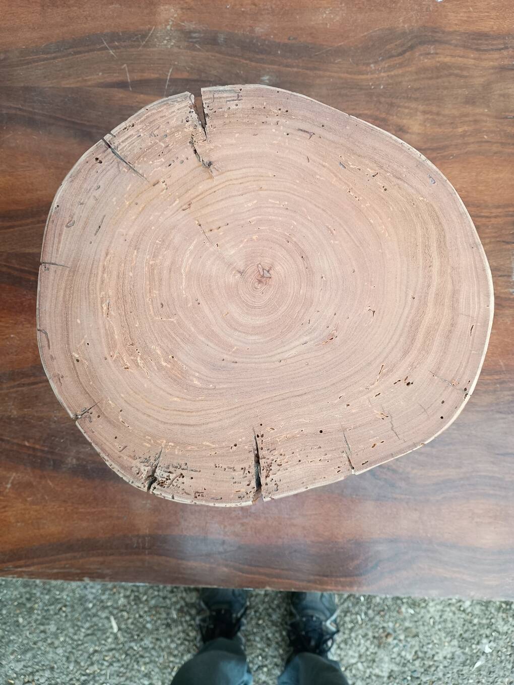 Brutalist tripod coffee table in solid wood.