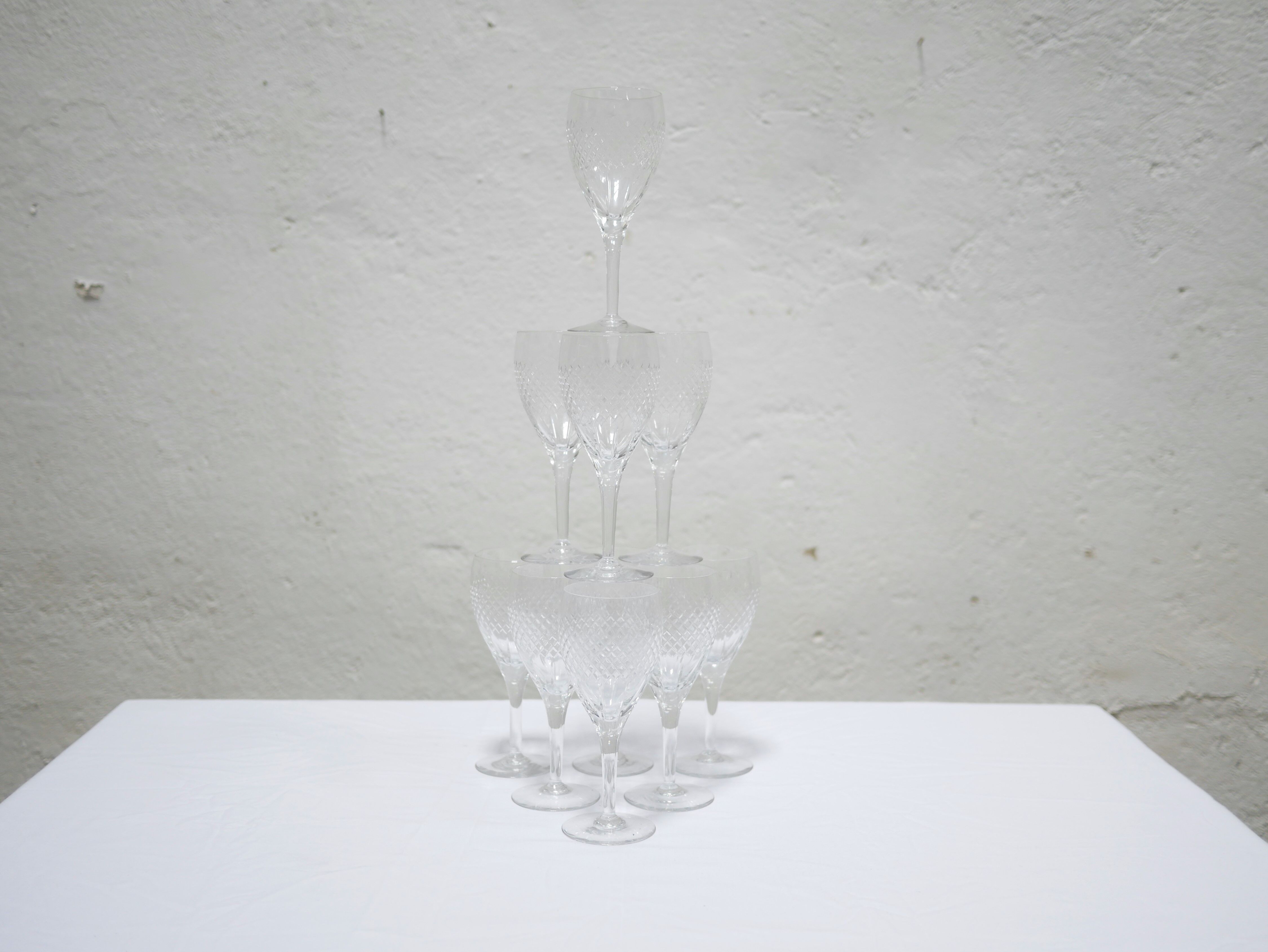 Series of 10 vintage crystal water glasses