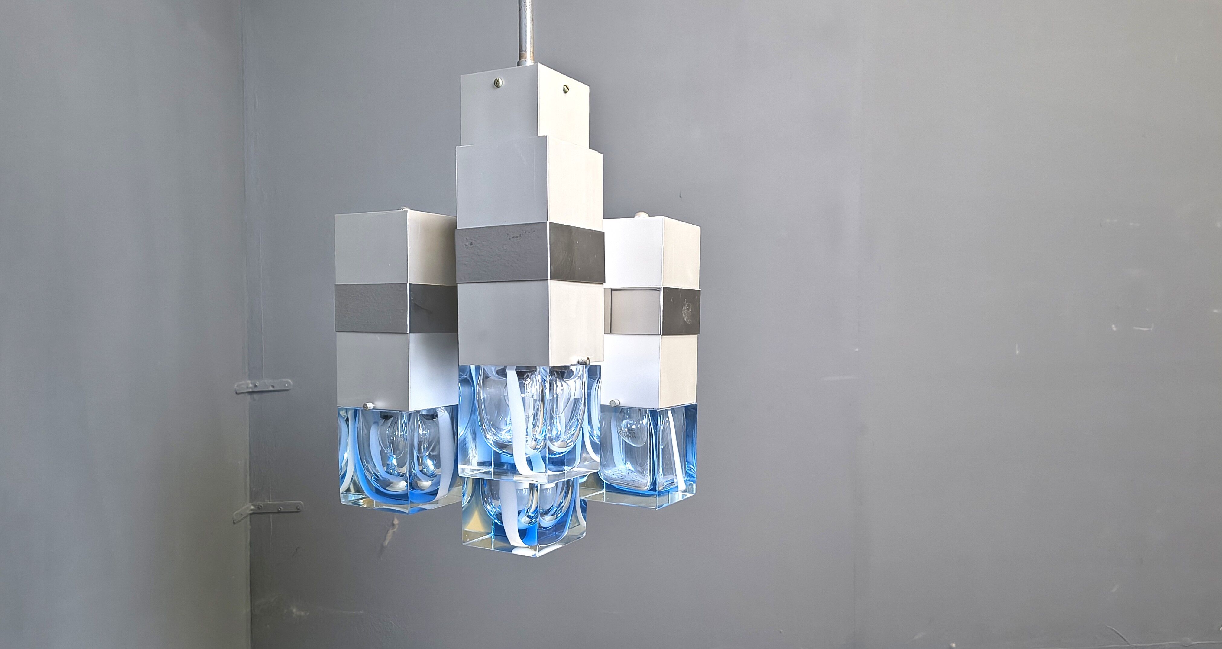 Vintage Cubico Chandelier by Gaetano Sciolari, 1970s
