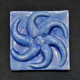 Blue Glazed Ceramic Plate Relief Decor Trivet
