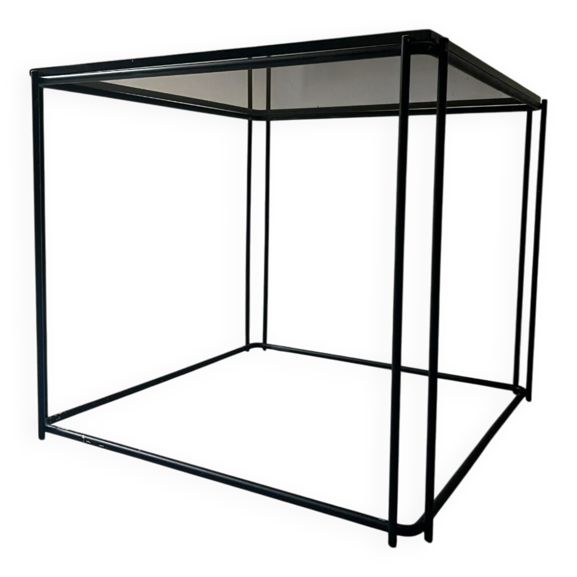 coffee table in wired metal and black smoked glass, 1970 design