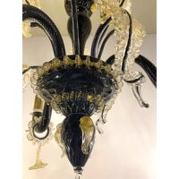 Venetian black and gold murano style glass chandelier with flowers and leaves