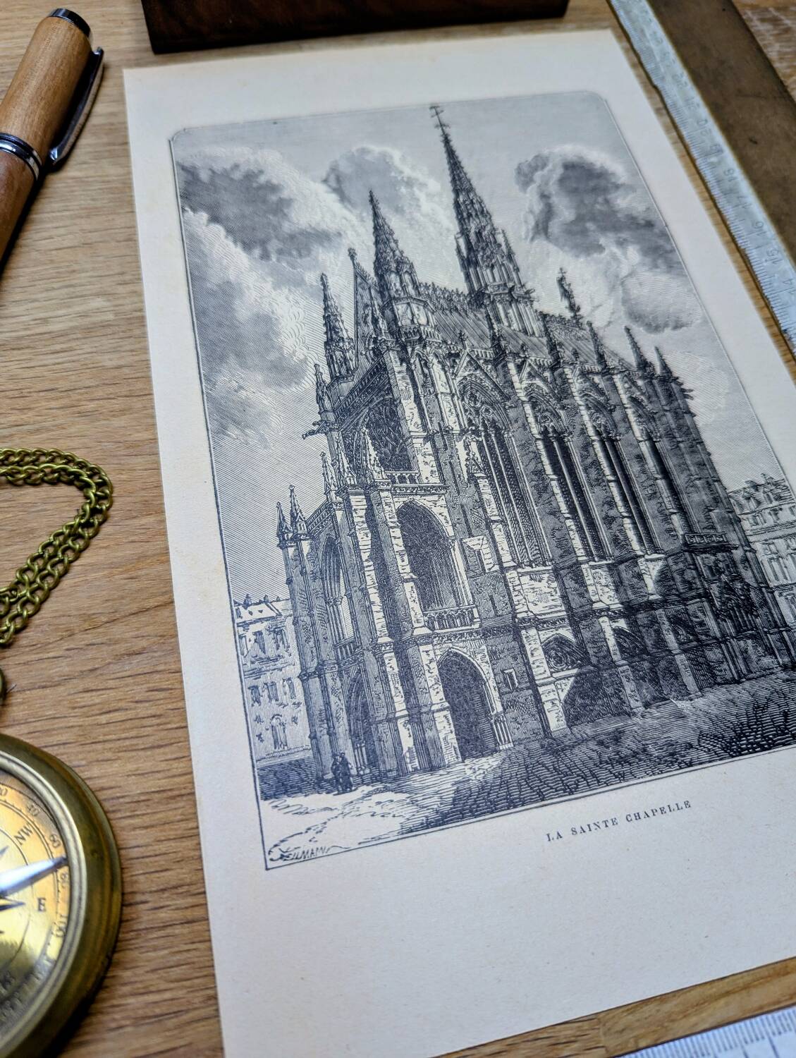 The Sainte-Chapelle, Paris, vintage engraving 1906. Authentic.