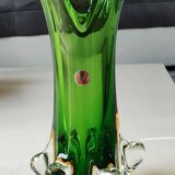 Murano/Flavio Poli vase. Blown art glass, green/amber tones. Organic floral shape. Height 28 cm