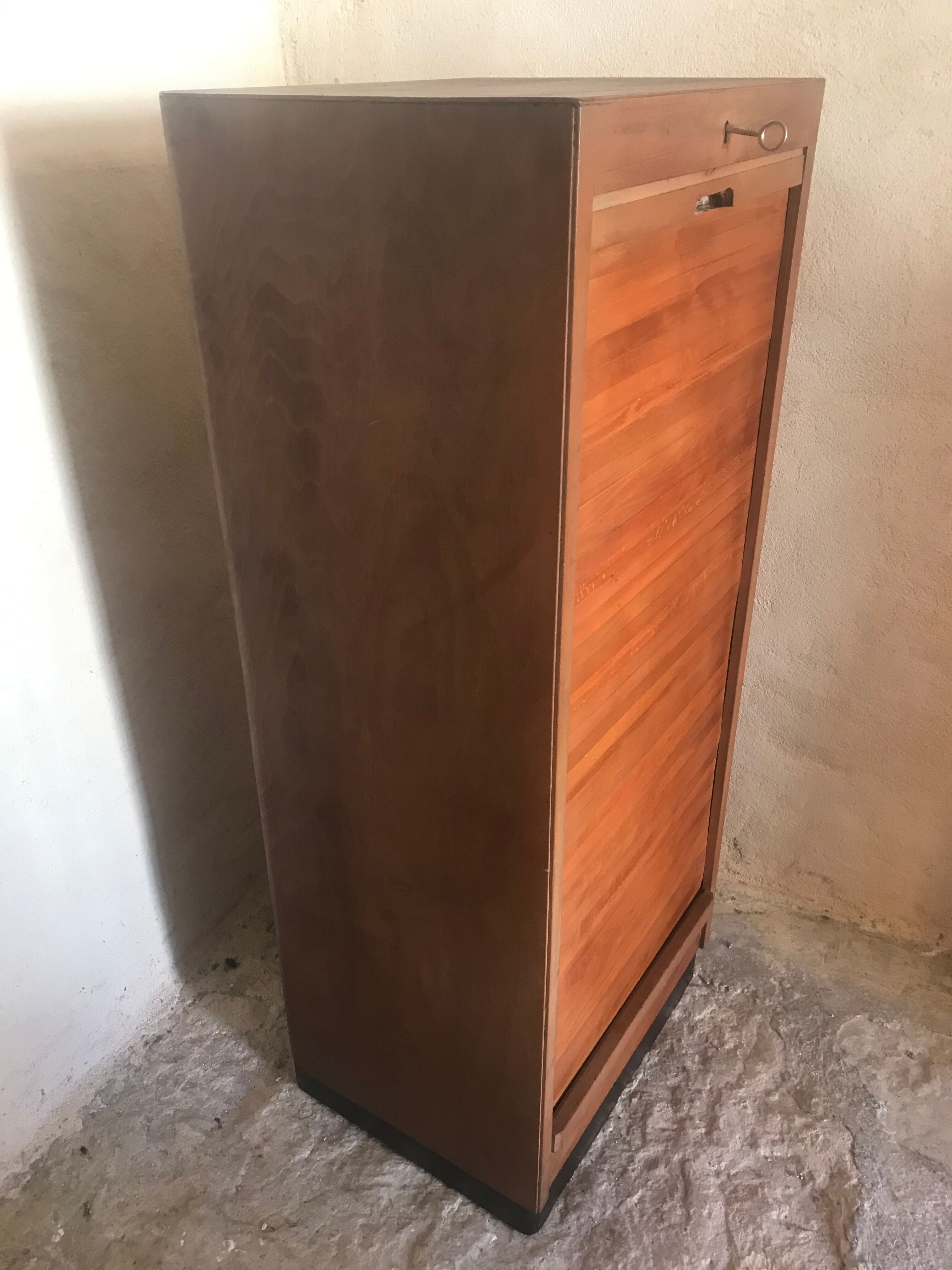 Vintage mid century wooden curtain binder cabinet