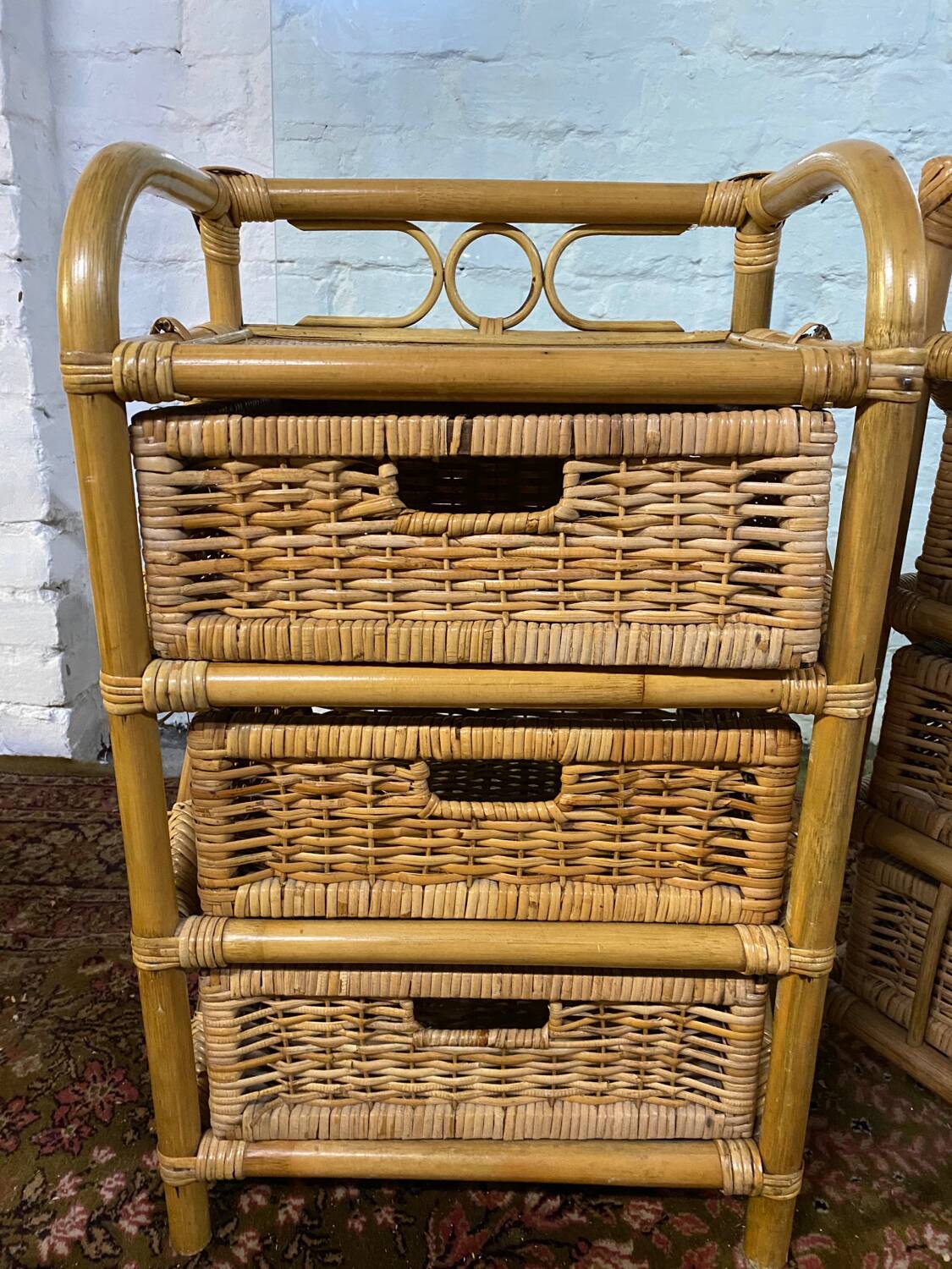 Pair of vintage rattan bedside tables from the 70s