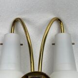 Pair brass and opaline wall sconces or bedside lamps, Austria 1950s