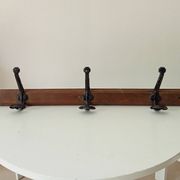 Vintage solid wood and metal wall coat rack