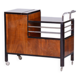 Chariot en noyer ArtDéco restauré par Thonet, acier chromé, Tchéquie, années 1930