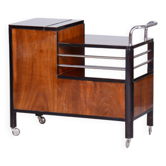 Restored ArtDeco Walnut Trolley by Thonet, Chrome-Plated Steel, Czechia, 1930s