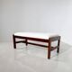 Bench in wood and white boucle fabric, italy, 1960s