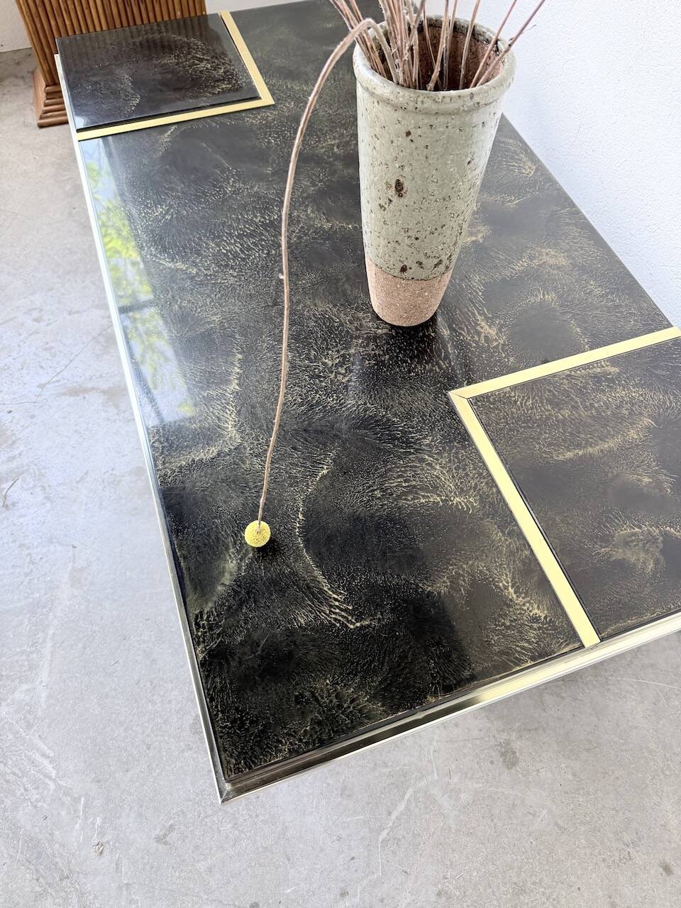 "Rizzo" lacquered and brass coffee-bar table from the 1970s.