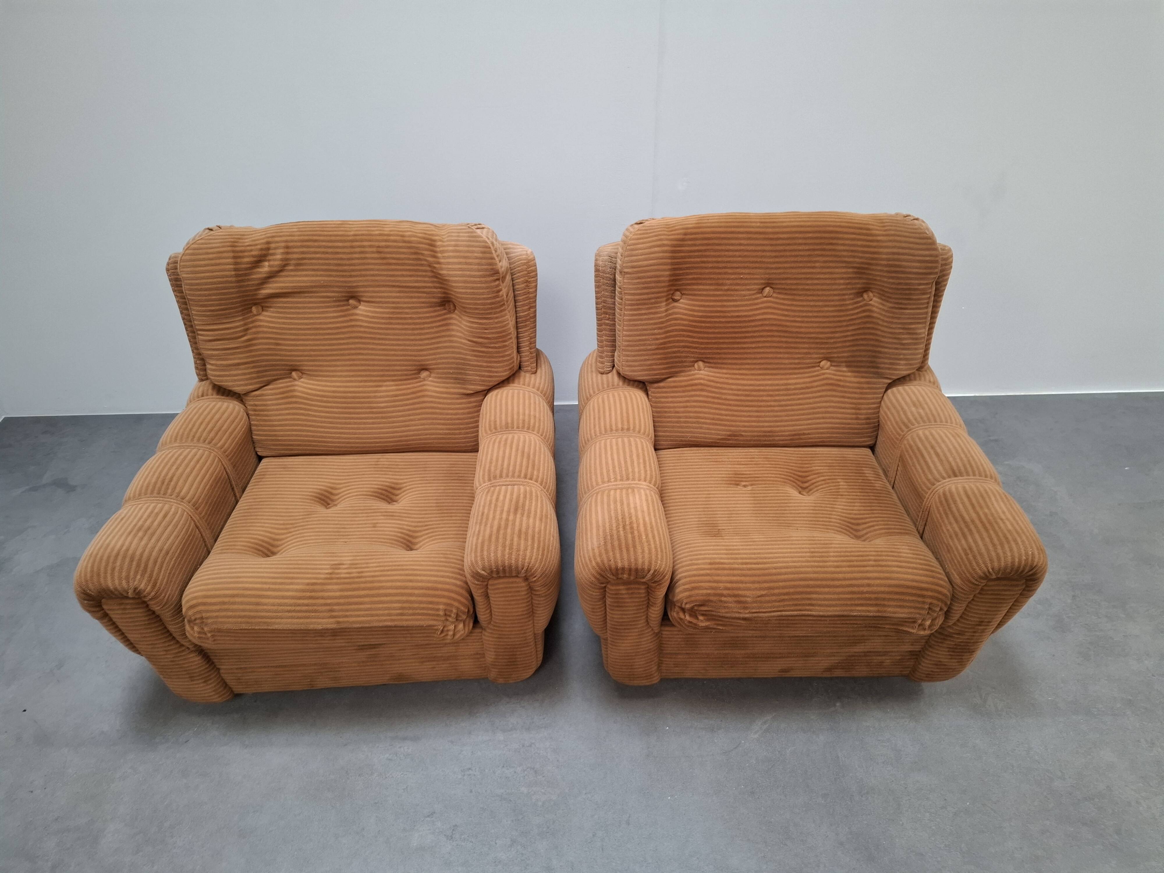 Pair of Czech TON Armchairs, 1985, Mid-Century Upholstered Lounge Chairs