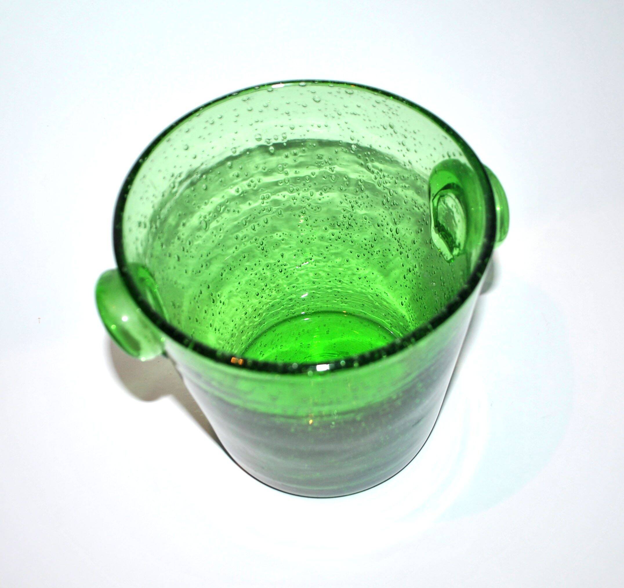 Vintage Biot Green Bubble Glass Ice Bucket - 13cm Ice Cream Pot Vase