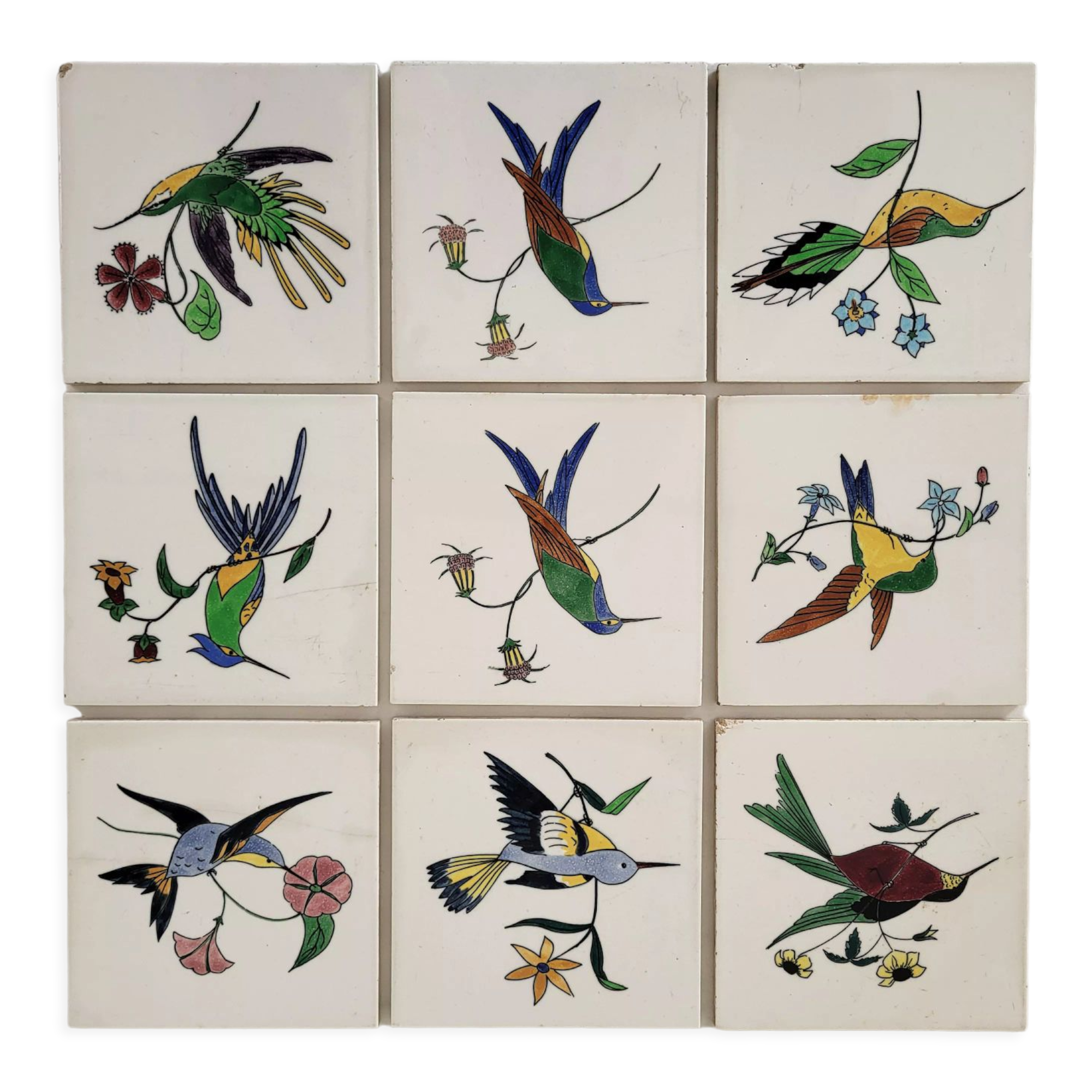 9 tiles tiles tiled earthenware from Gien birds
