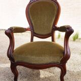 Mahogany Napoleon III Armchair with Carved Grapes  Decoration on Top, 1870s