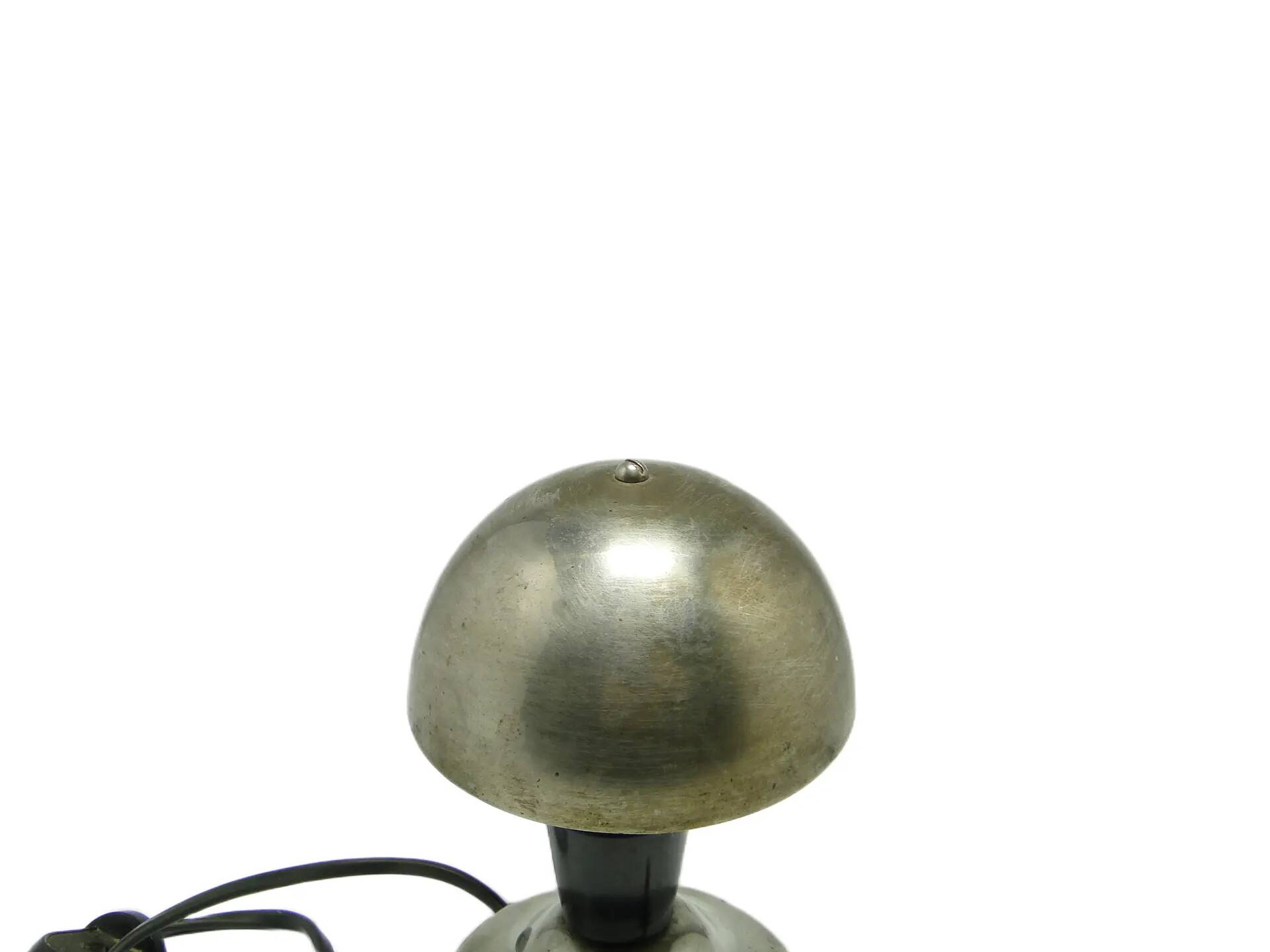 Mushroom table lamp, silver metal, black bakelite, Poland, 1950s