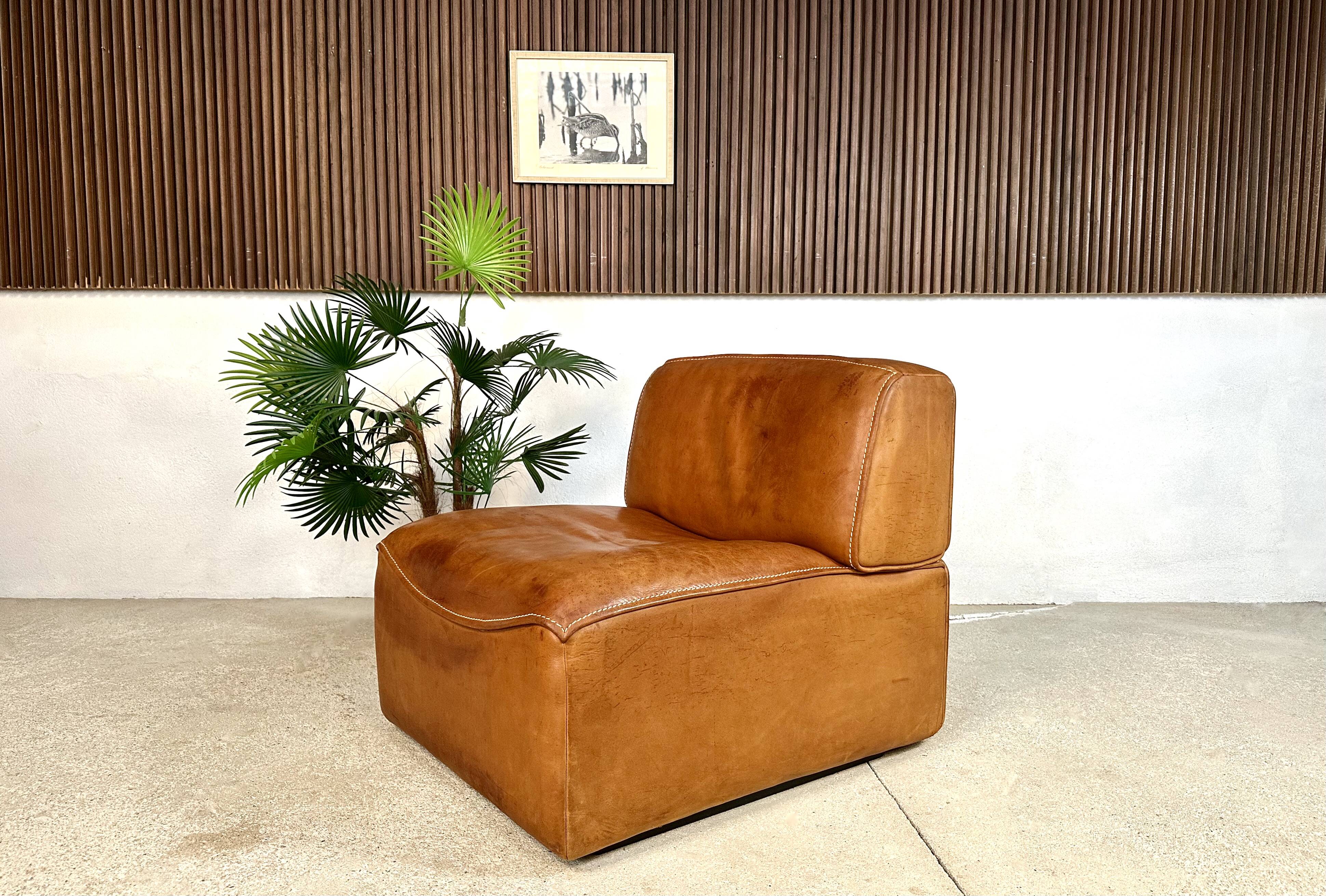 Brutalist Style DS-15 Leather Lounge Chair from De Sede, Switzerland 1970s
